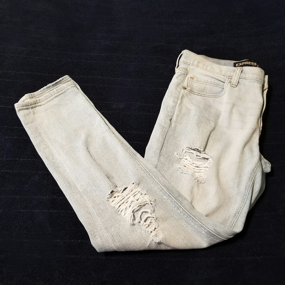 Express Girlfriend Mid Rise Distressed Jeans